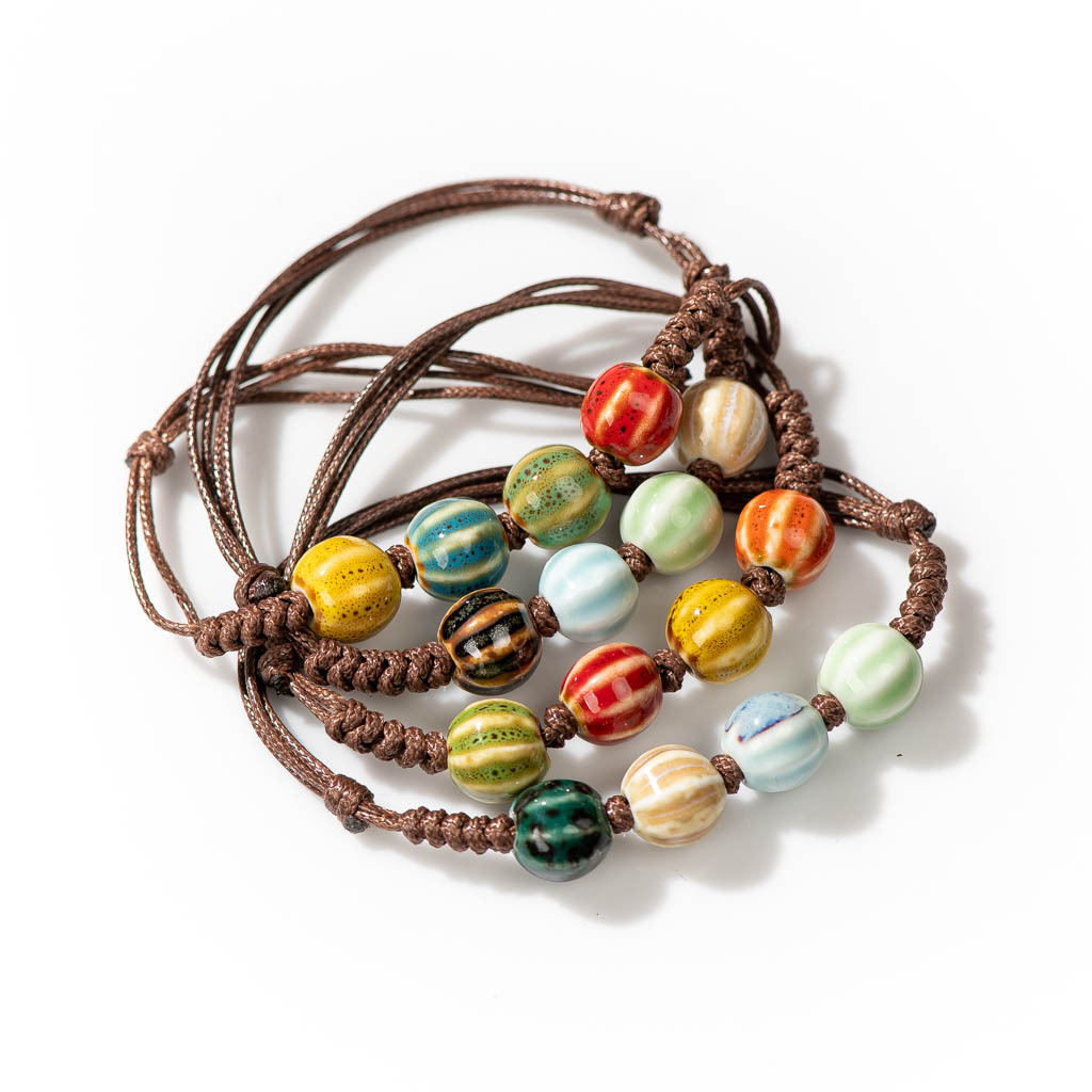 Bohemian Adjustable Ceramic Beads Bracelet Earthy & Multicolor Porcelain Beads
